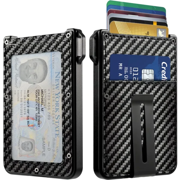 Slim Aluminum Carbon Fiber Wallet for Men – Holds 10 Cards & Cash Clip
