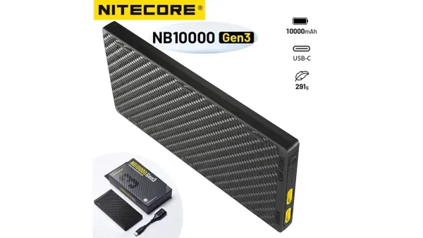Carbon Fiber Ultra Light NITECORE NB10000 Gen3 Power Bank – 10000mAh Travel Charger